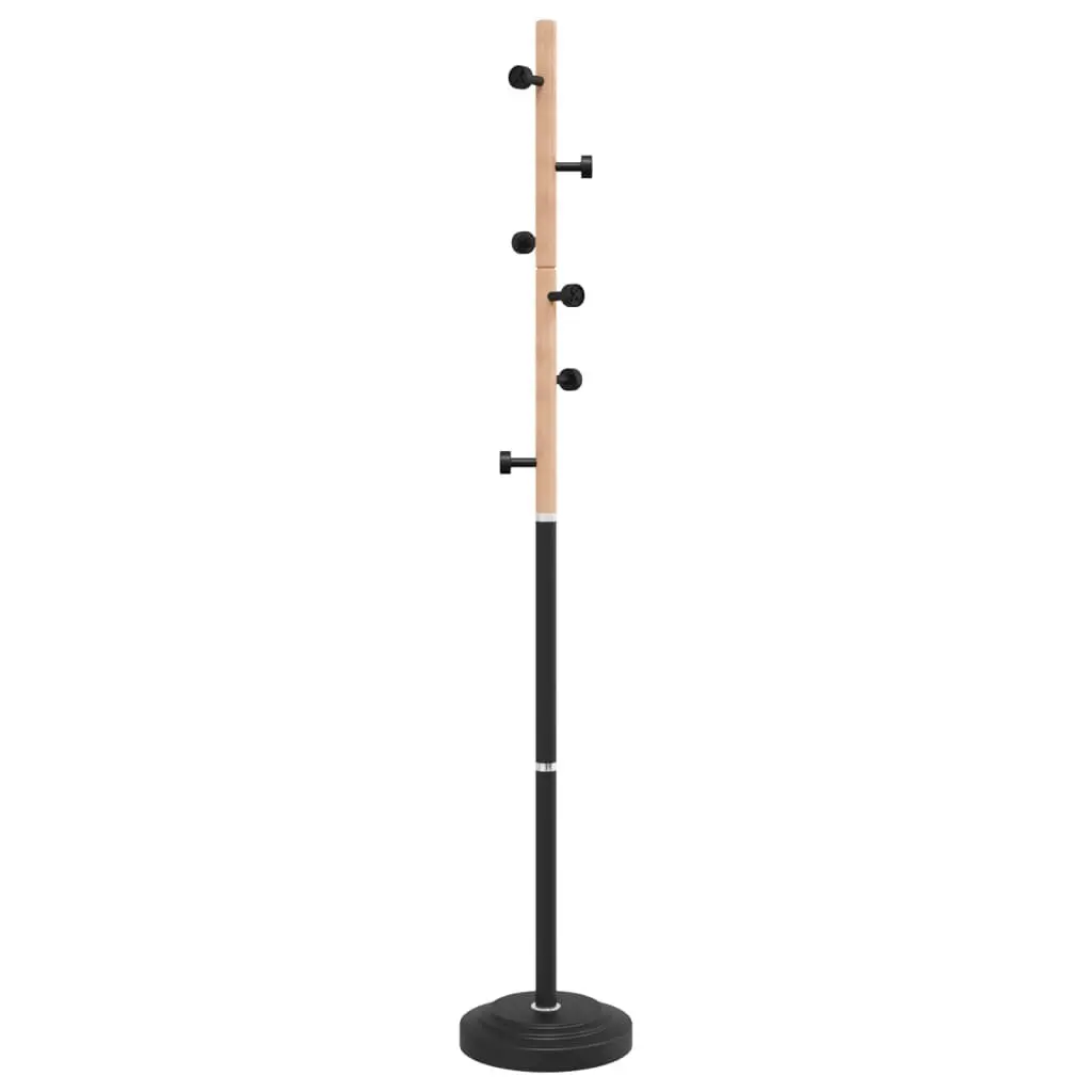 Coat Stand Iron Beech Wood 177cm Black Storage Rack with 6 Hooks for Organising Coats Jackets Hats and Bags in Hallway Living Room Bedroom