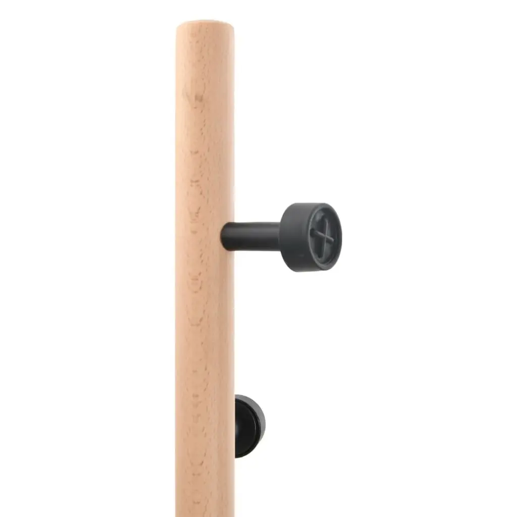 Coat Stand Iron Beech Wood 177cm Black Storage Rack with 6 Hooks for Organising Coats Jackets Hats and Bags in Hallway Living Room Bedroom