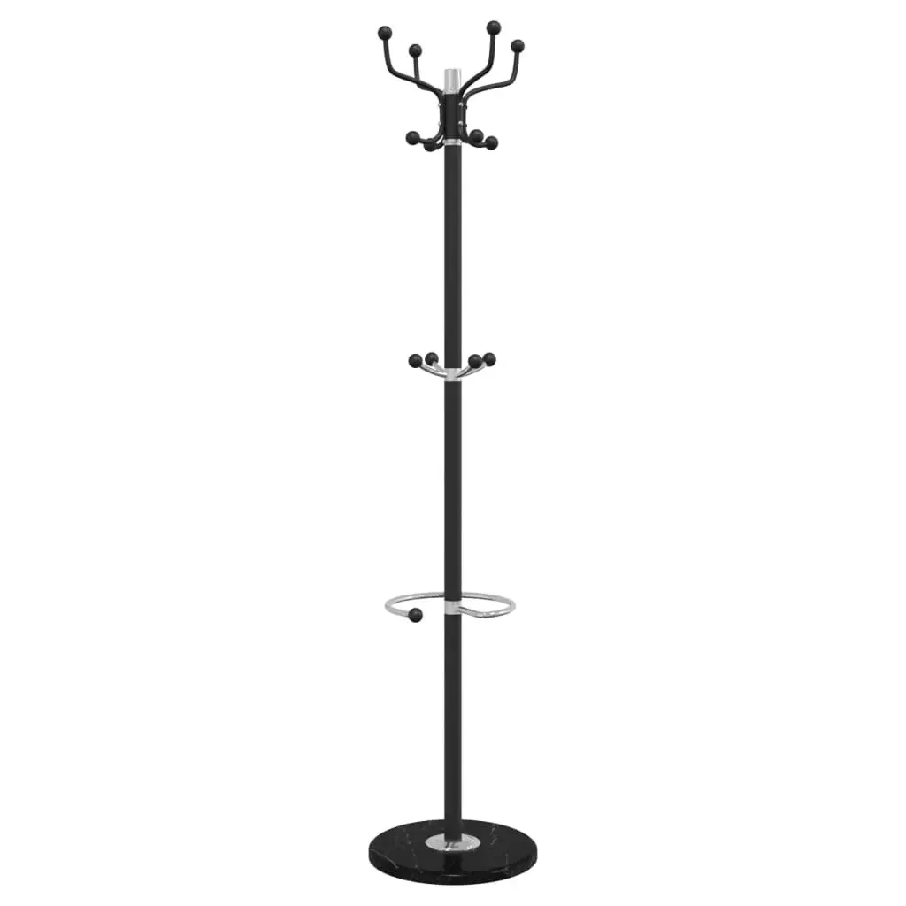 Coat Stand Powder-coated Iron Frame 180cm Black with Umbrella Holder and 12 Hooks