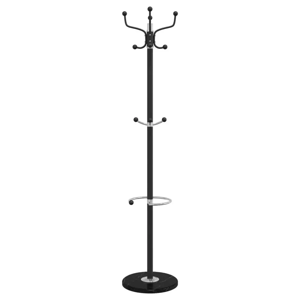 Coat Stand Powder-coated Iron Frame 180cm Black with Umbrella Holder and 12 Hooks