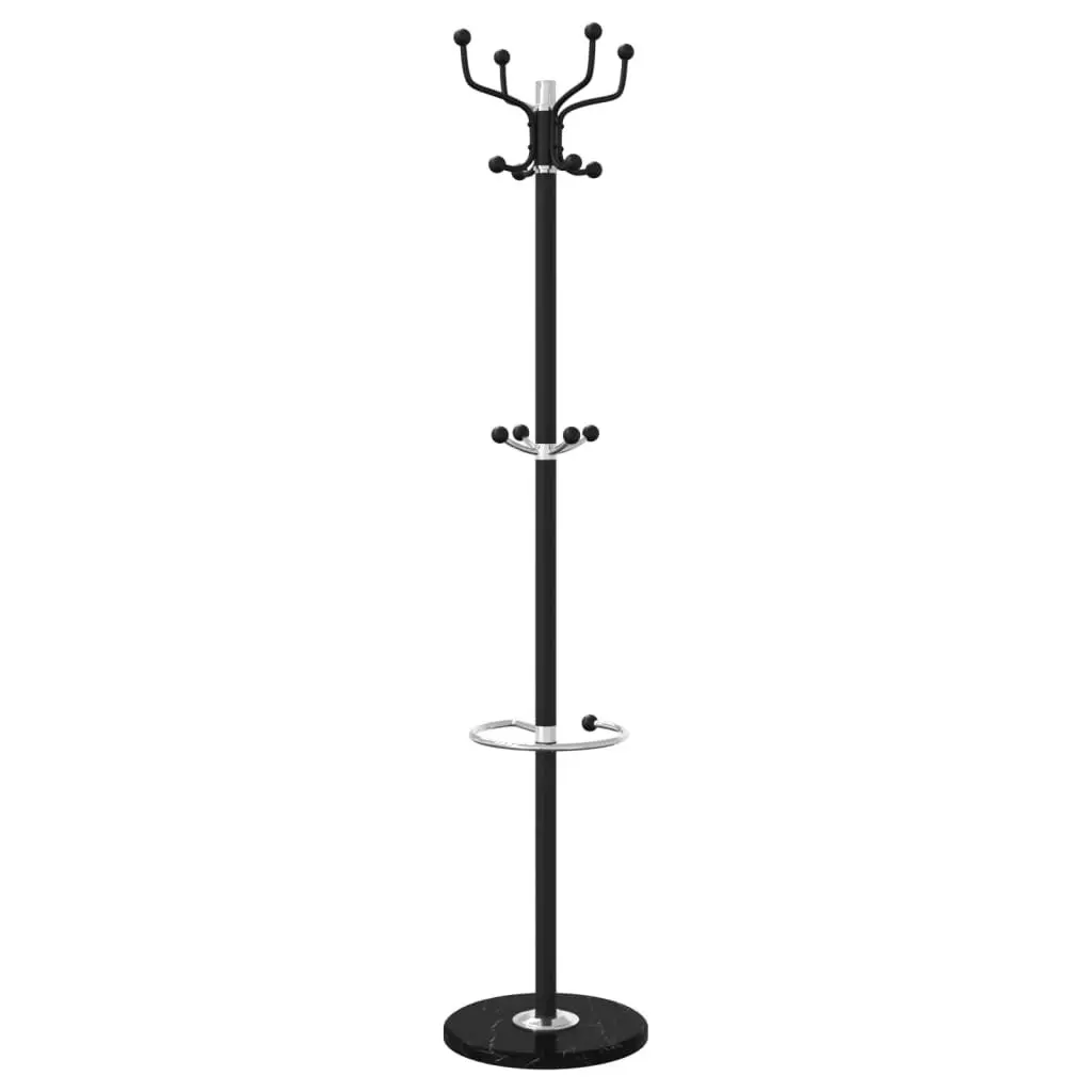 Coat Stand Powder-coated Iron Frame 180cm Black with Umbrella Holder and 12 Hooks