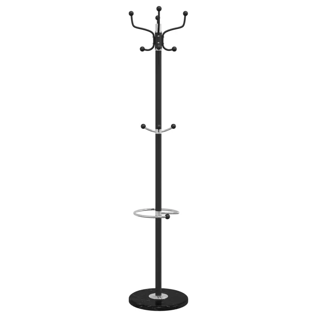 Coat Stand Powder-coated Iron Frame 180cm Black with Umbrella Holder and 12 Hooks