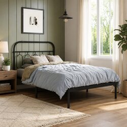 Metal Bed Frame King Single 107x203cm Black Headboard Steel Slats Storage Space