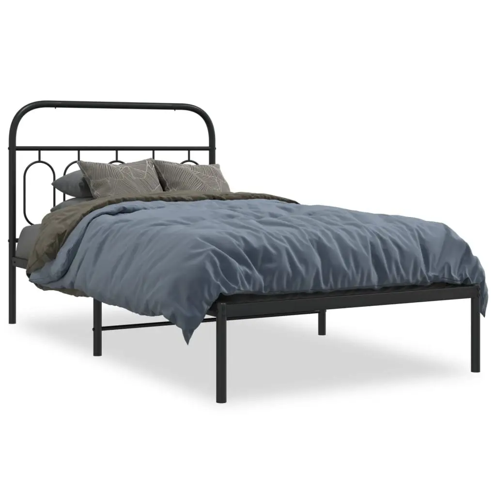 Metal Bed Frame King Single 107x203cm Black Headboard Steel Slats Storage Space