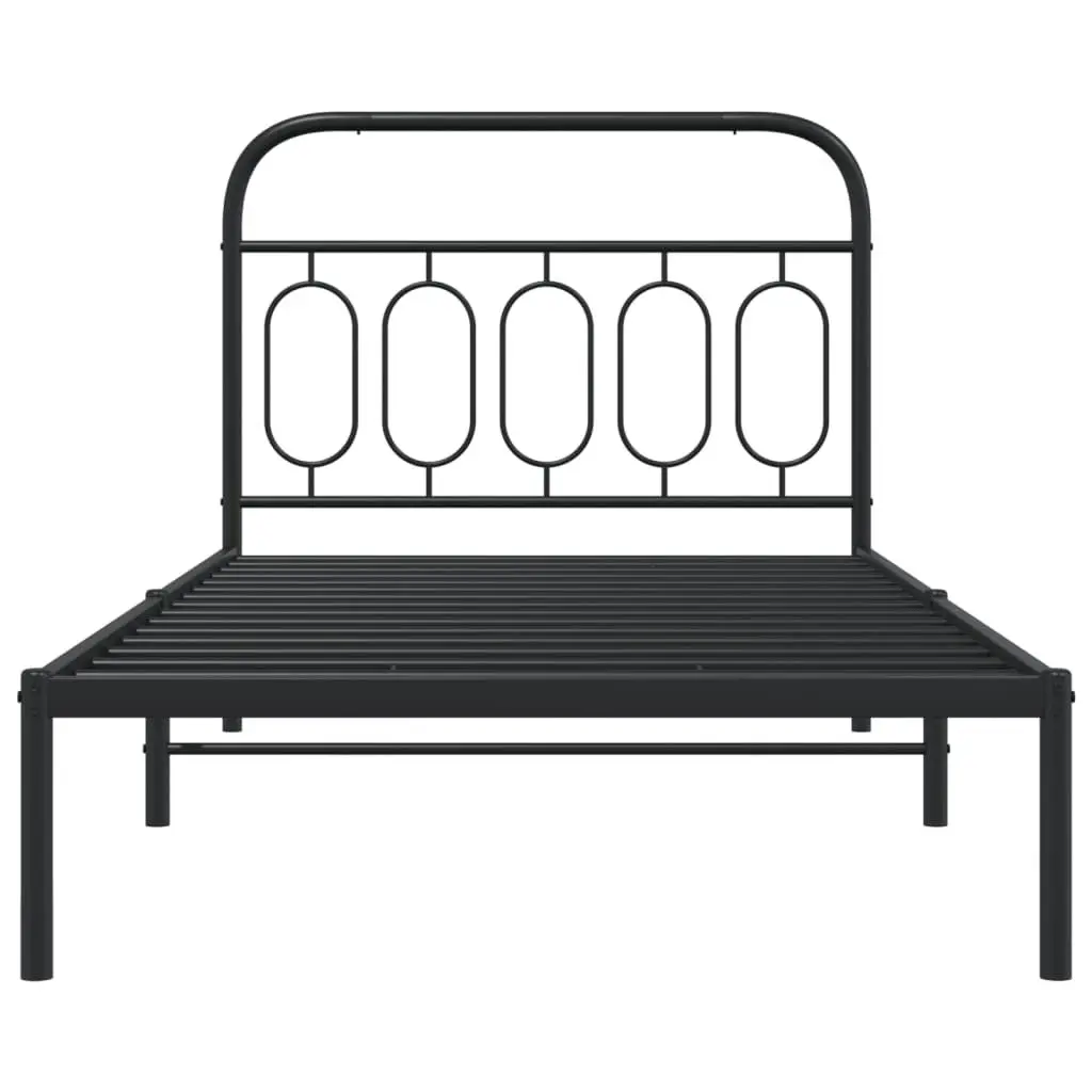 Metal Bed Frame King Single 107x203cm Black Headboard Steel Slats Storage Space