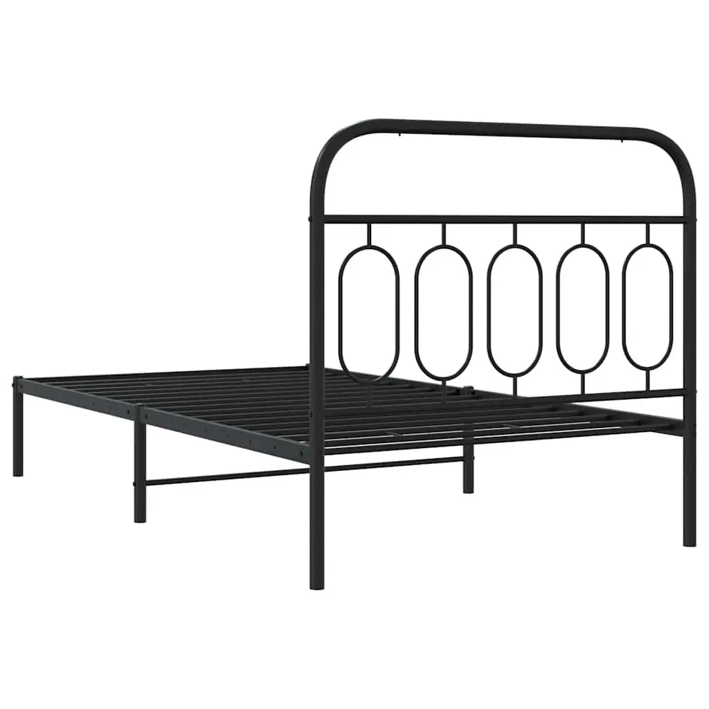 Metal Bed Frame King Single 107x203cm Black Headboard Steel Slats Storage Space