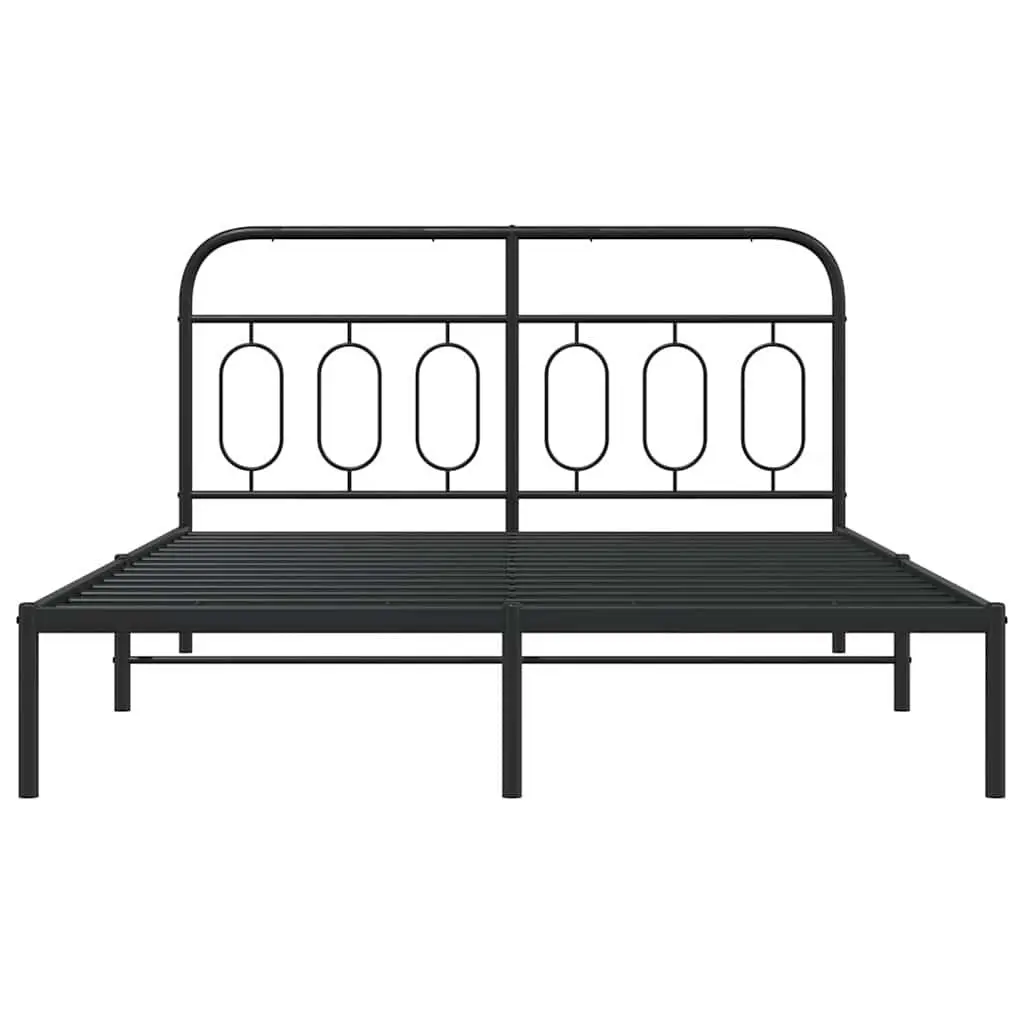 Black Steel Bed Frame 150x200cm with Headboard Robust Construction for Bedroom