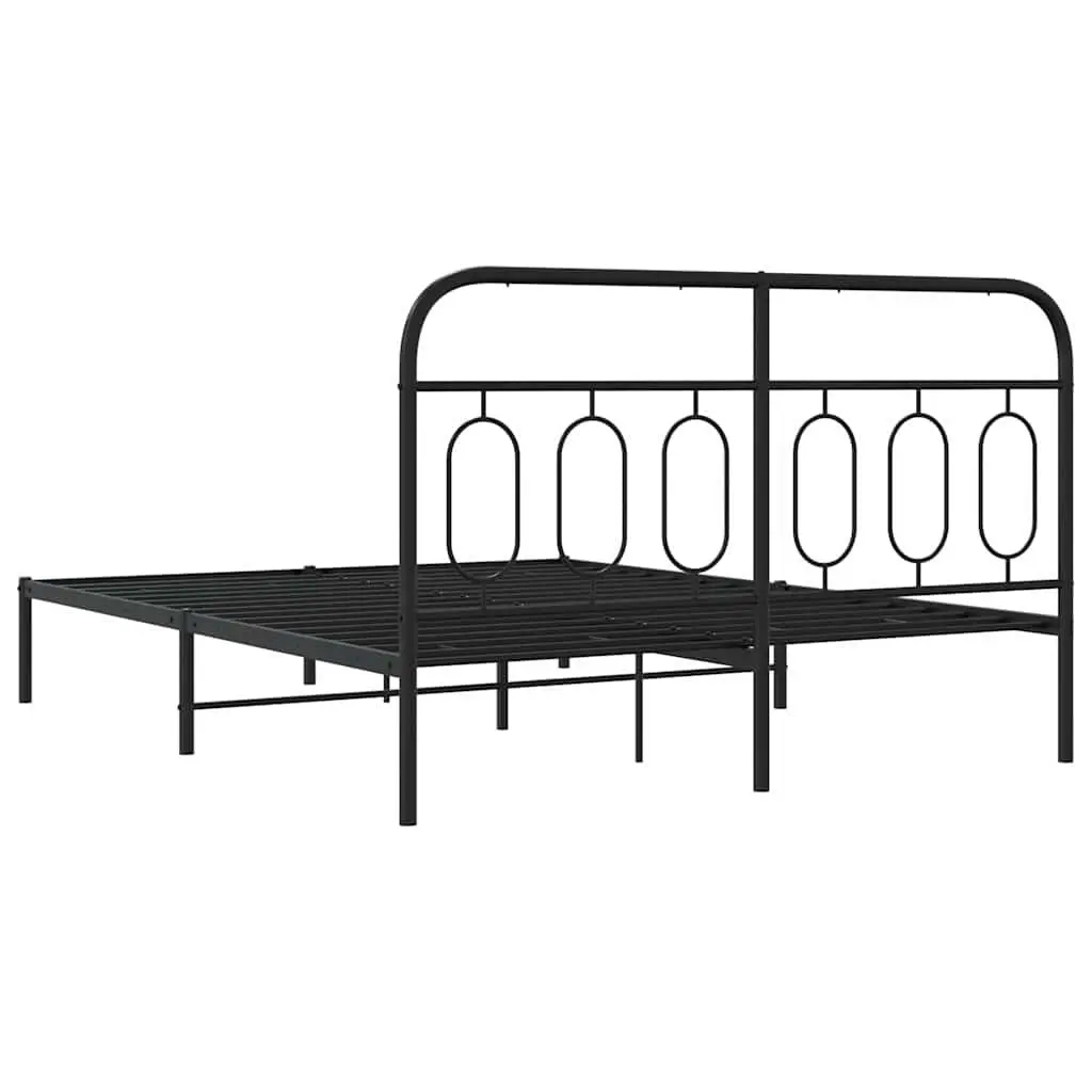 Black Steel Bed Frame 150x200cm with Headboard Robust Construction for Bedroom