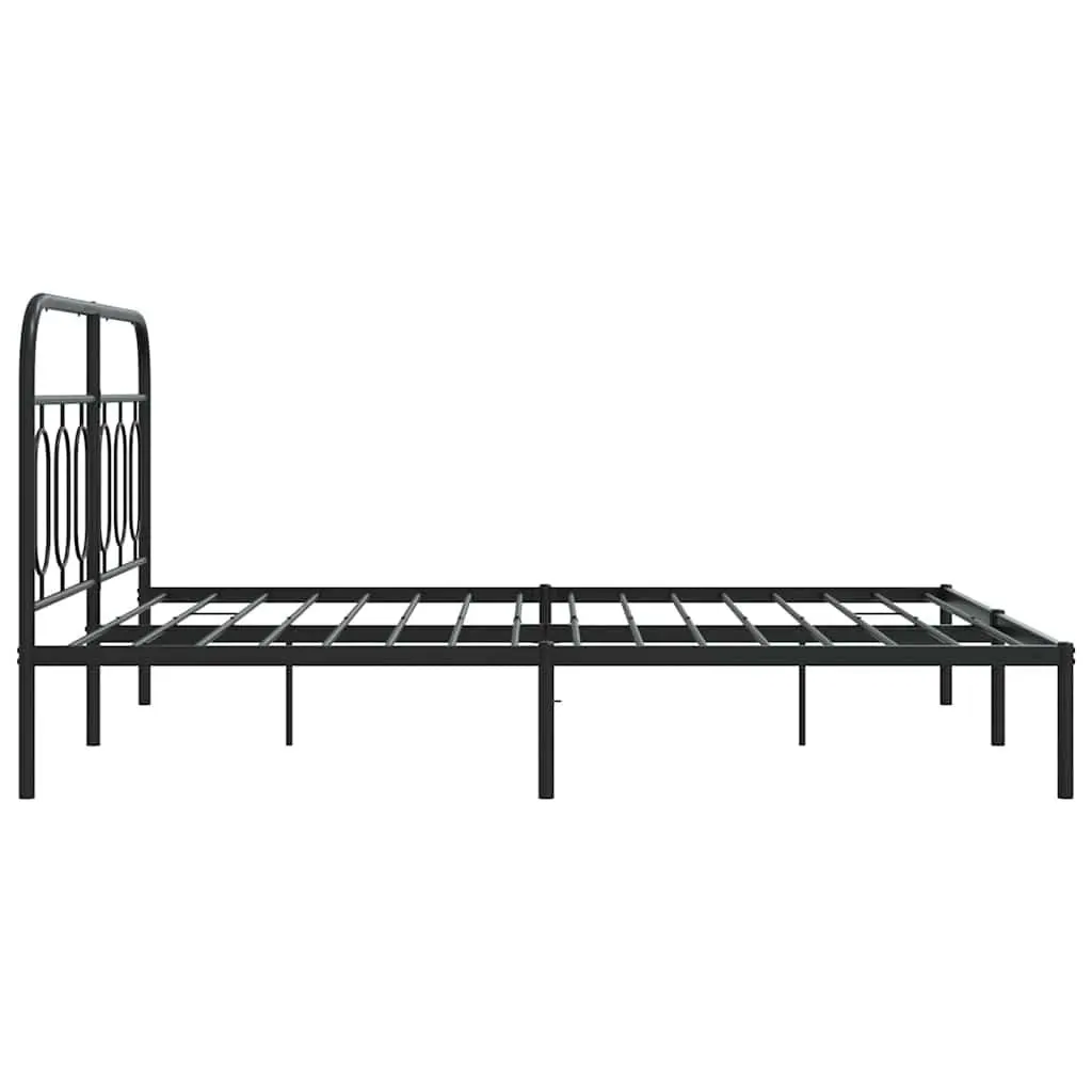 Black Steel Bed Frame 150x200cm with Headboard Robust Construction for Bedroom