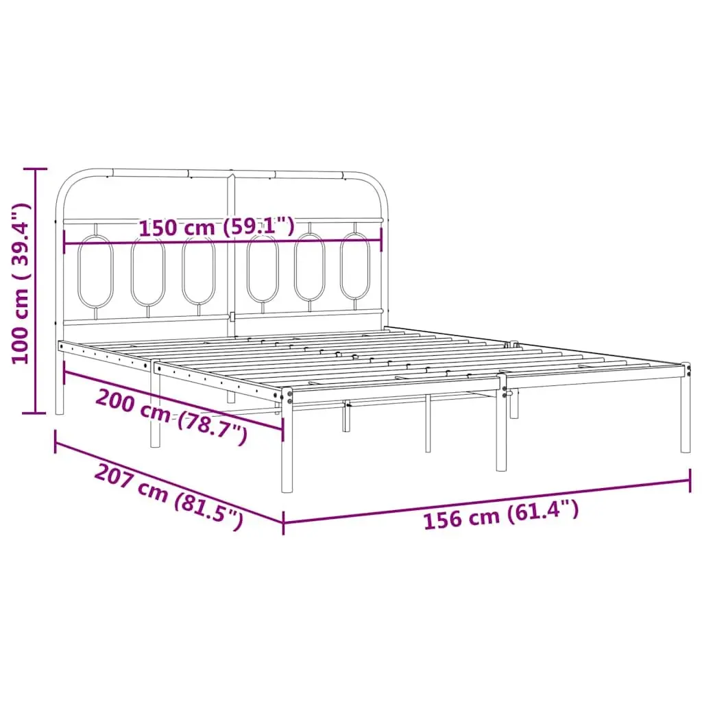 Black Steel Bed Frame 150x200cm with Headboard Robust Construction for Bedroom