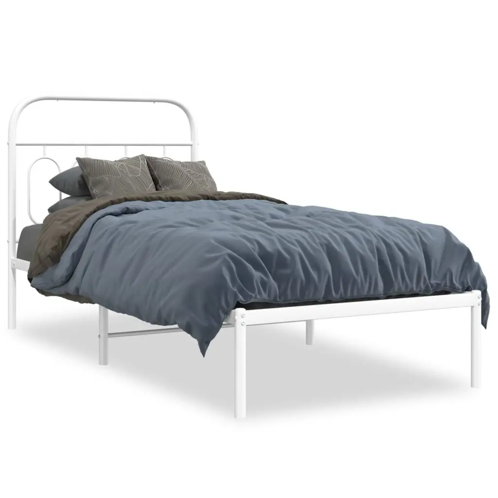 Metal Bed Frame 90x190 cm with Headboard Slatted Base Storage White