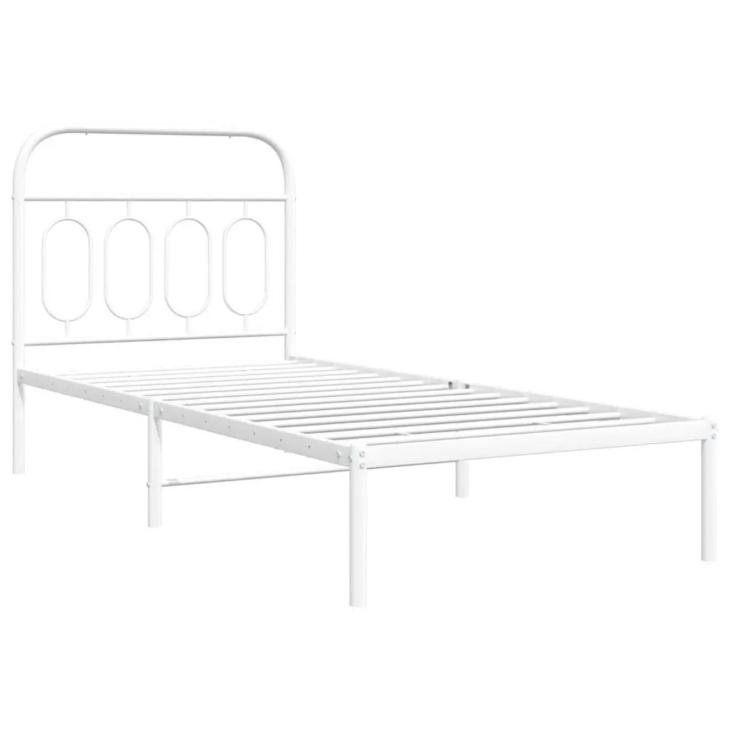 Metal Bed Frame 90x190 cm with Headboard Slatted Base Storage White