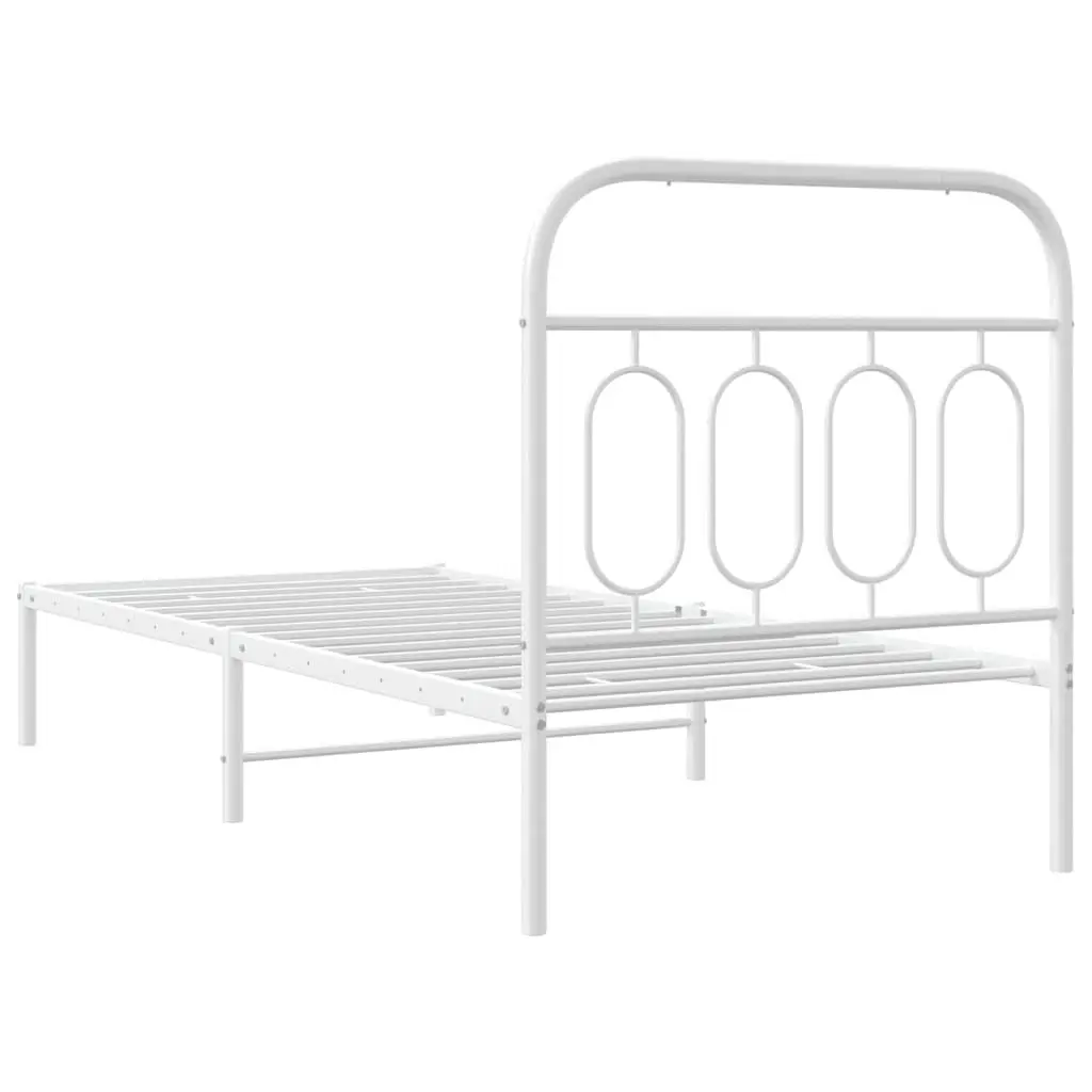 Metal Bed Frame 90x190 cm with Headboard Slatted Base Storage White