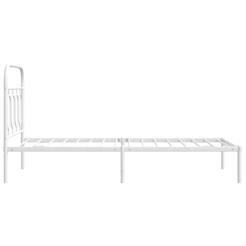 Metal Bed Frame 90x190 cm with Headboard Slatted Base Storage White