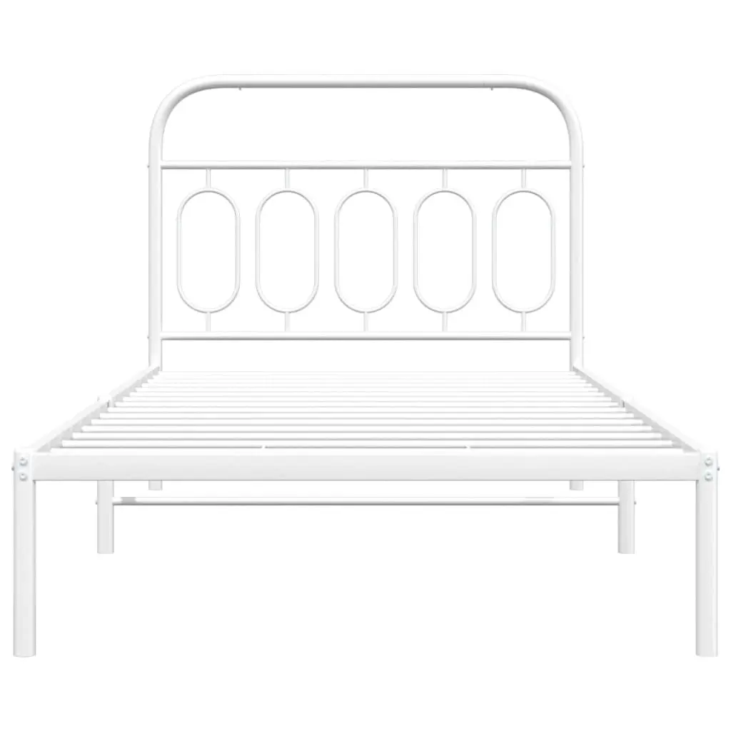 Metal Bed Frame King Single 107x203 cm White Headboard Steel Slats Storage