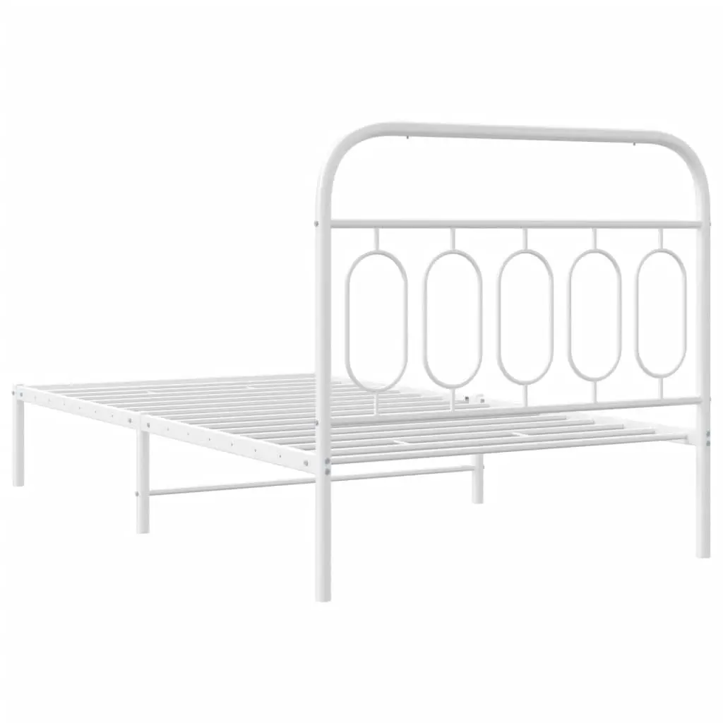 Metal Bed Frame King Single 107x203 cm White Headboard Steel Slats Storage