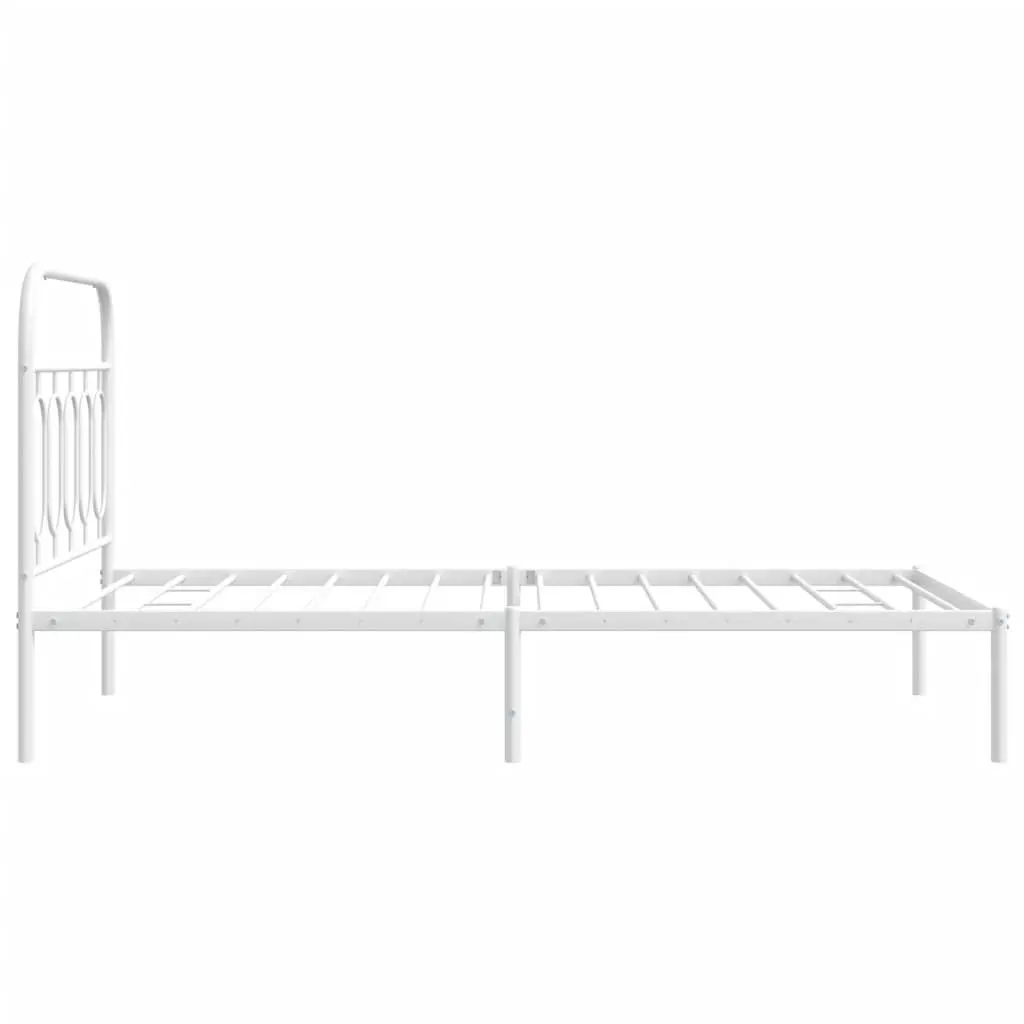 Metal Bed Frame King Single 107x203 cm White Headboard Steel Slats Storage