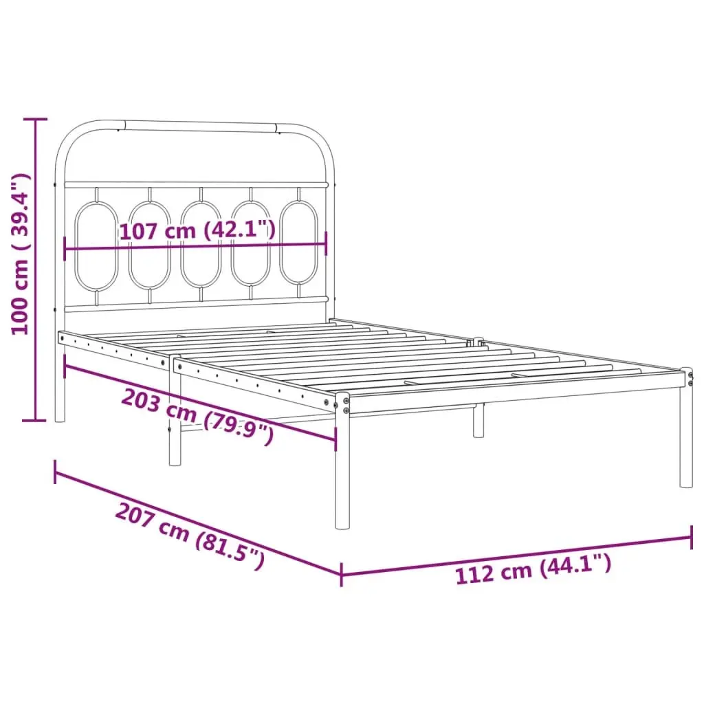 Metal Bed Frame King Single 107x203 cm White Headboard Steel Slats Storage