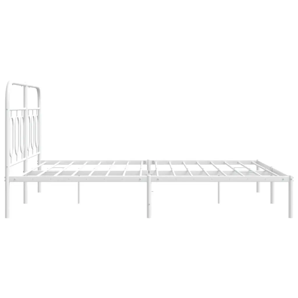 Metal Bed Frame Steel 135x190 cm White Headboard Slats Support Storage Space