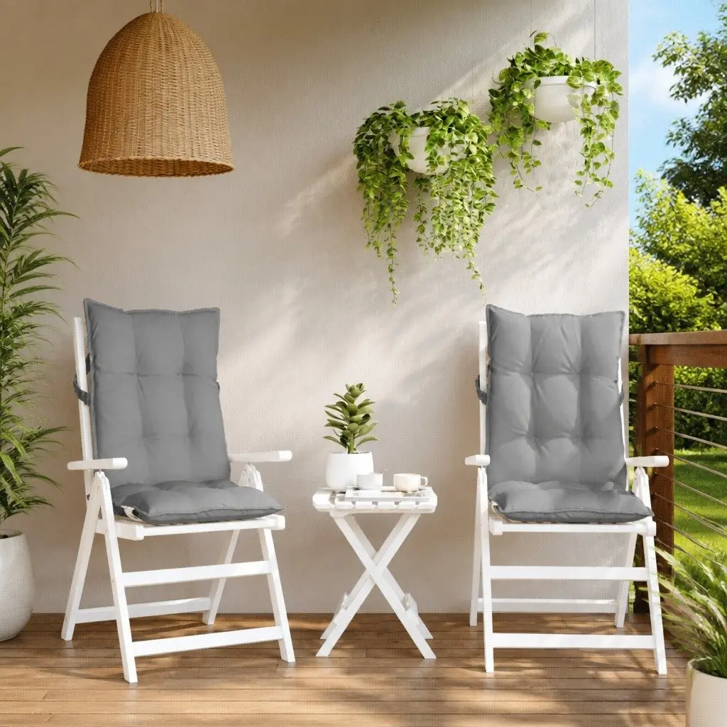 Highback Chair Cushions Oxford Fabric Grey 2 Piece Outdoor Garden Patio Seat Pad