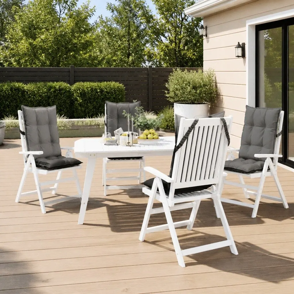 Highback Chair Cushions 4 Pieces Grey Oxford Fabric Outdoor Garden Patio Seat