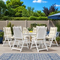 Set of 6 Cream Highback Chair Cushions for Garden