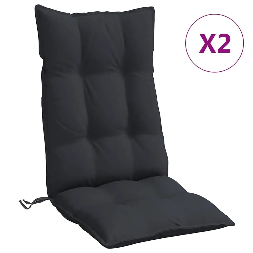 Black Oxford Fabric Highback Chair Cushions 2 Piece Outdoor Patio Seat Pad