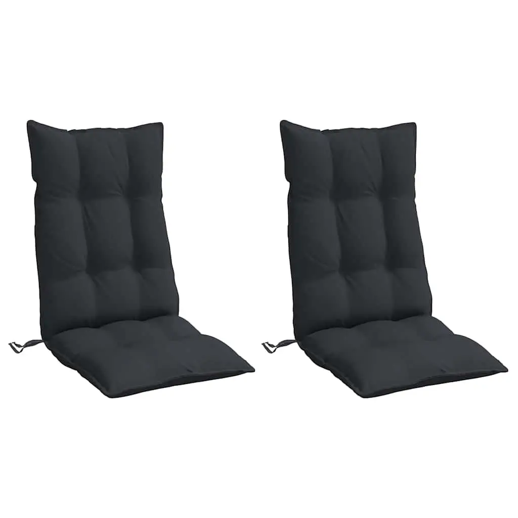 Black Oxford Fabric Highback Chair Cushions 2 Piece Outdoor Patio Seat Pad