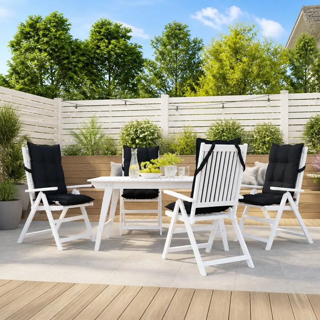 Highback Chair Cushions Oxford Fabric 4 Piece Black Outdoor Garden Patio Seat Pad