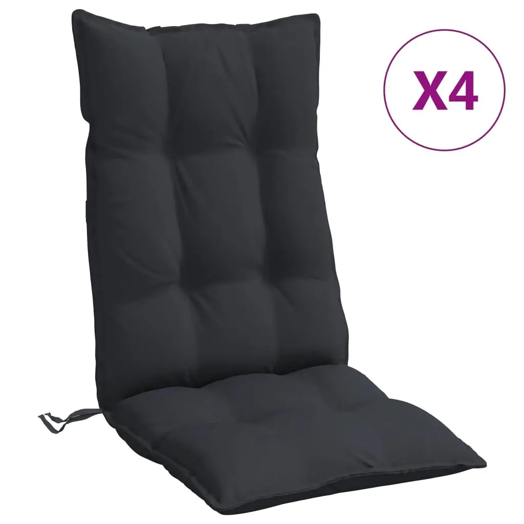 Highback Chair Cushions Oxford Fabric 4 Piece Black Outdoor Garden Patio Seat Pad