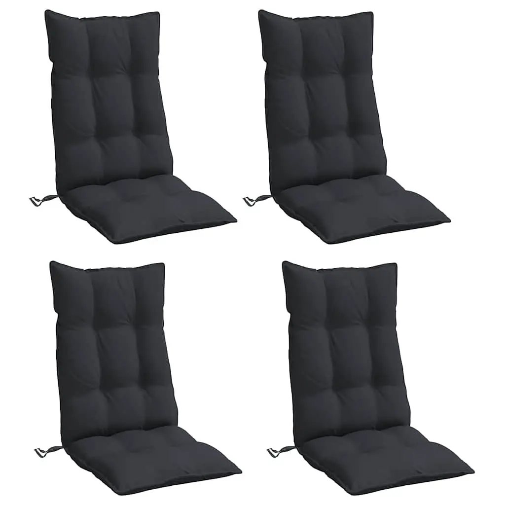 Highback Chair Cushions Oxford Fabric 4 Piece Black Outdoor Garden Patio Seat Pad