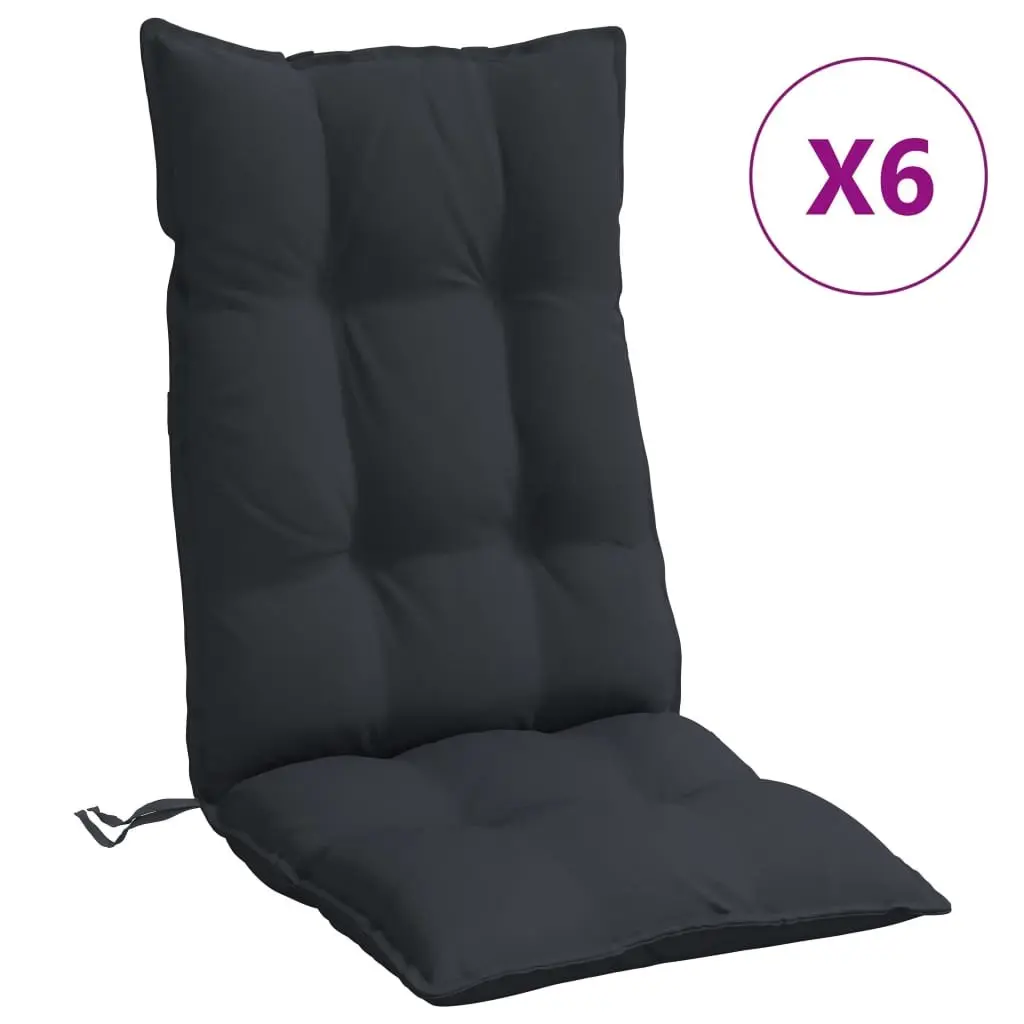 Highback Chair Cushions Set 6pcs Oxford Fabric Black Outdoor Garden Patio Seat