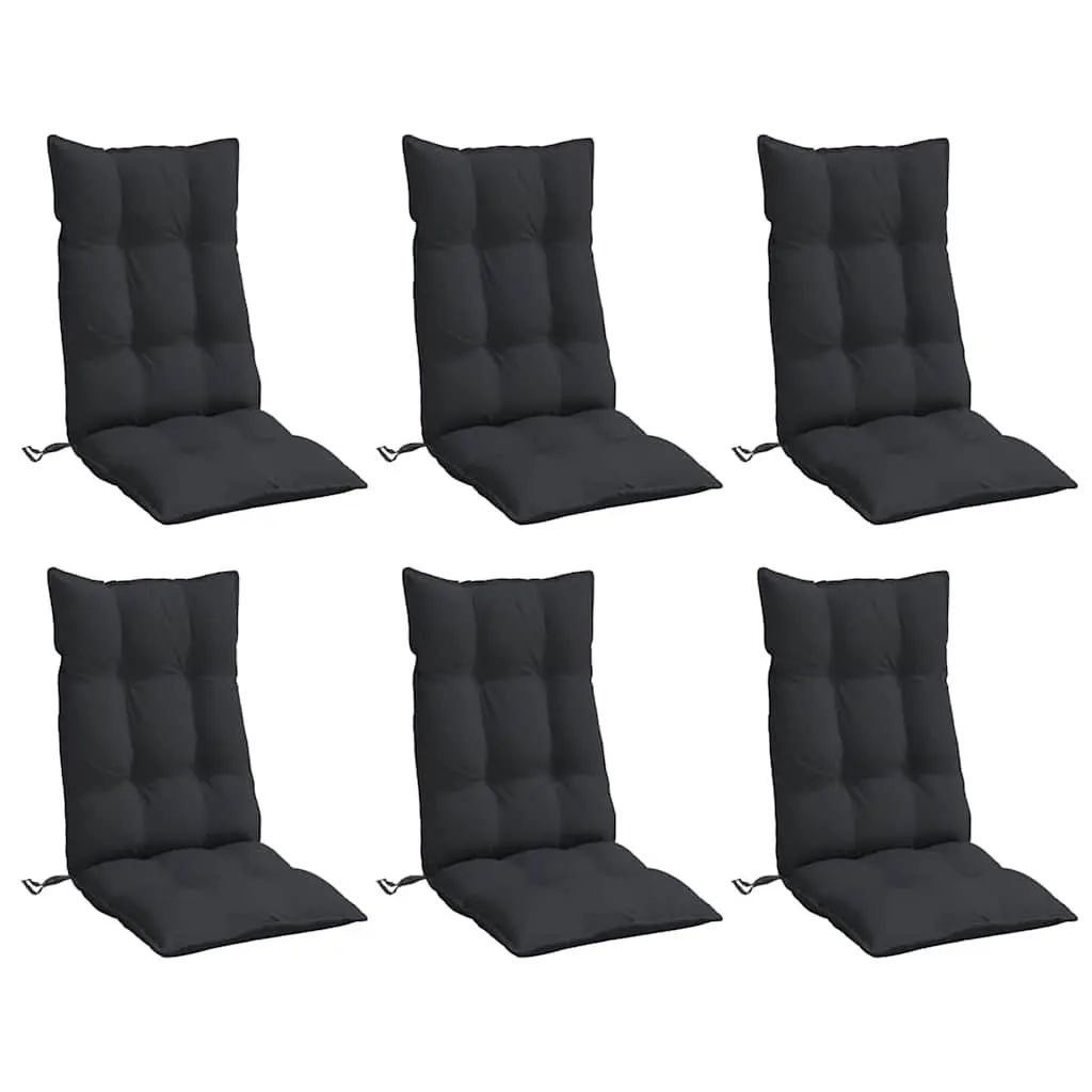 Highback Chair Cushions Set 6pcs Oxford Fabric Black Outdoor Garden Patio Seat