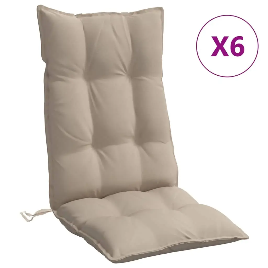 Highback Cushions 6 Piece Outdoor Waterproof Taupe Oxford Fabric Garden Patio Seat Pads
