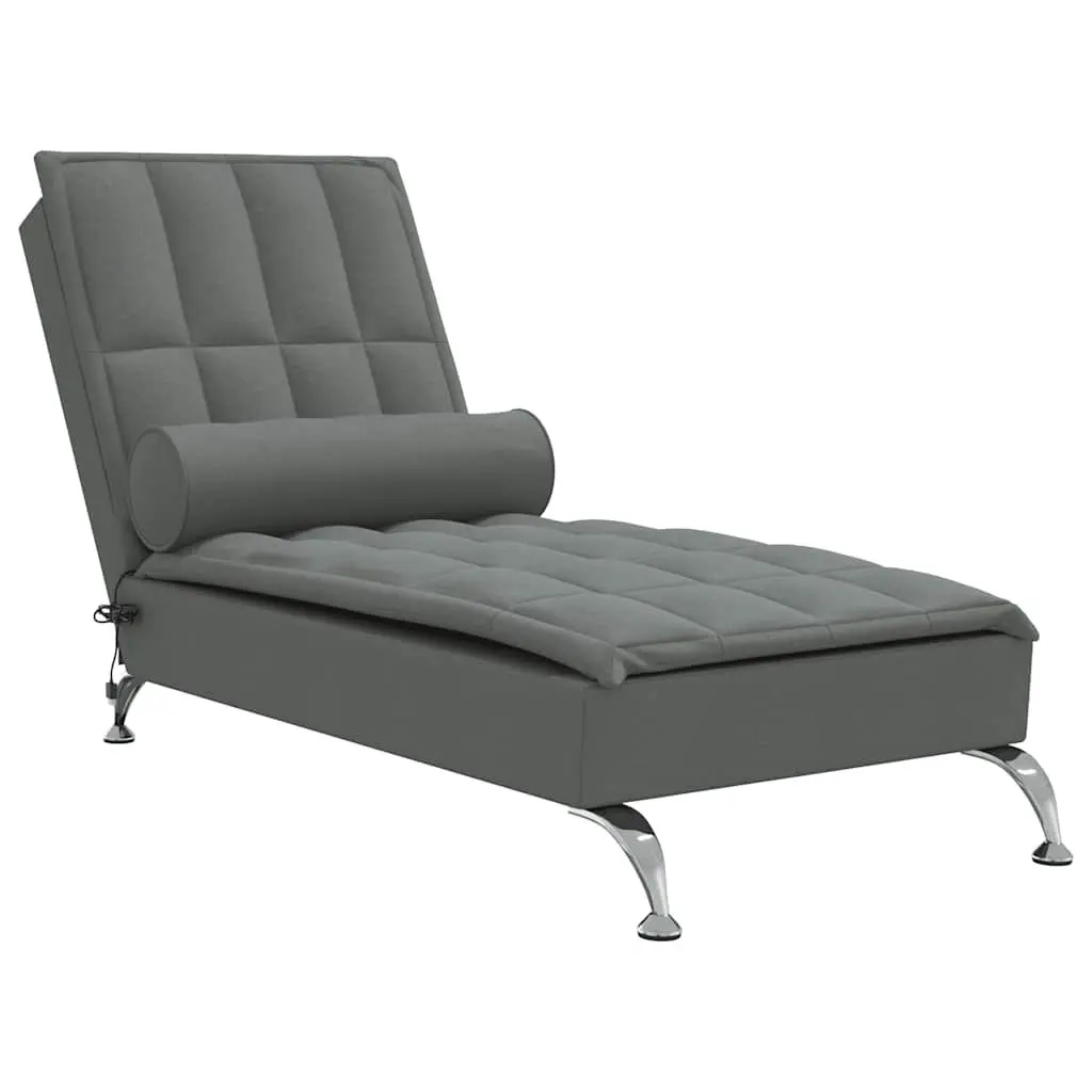 Massage Chaise Lounge Grey Fabric Vibration 160cm USB Living Room Furniture