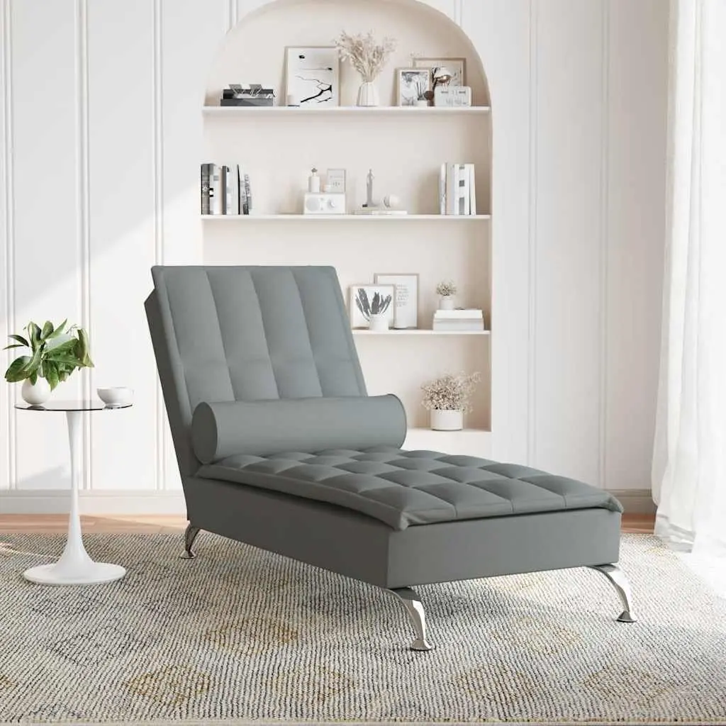 Massage Chaise Lounge Grey Fabric Vibration 160cm USB Living Room Furniture
