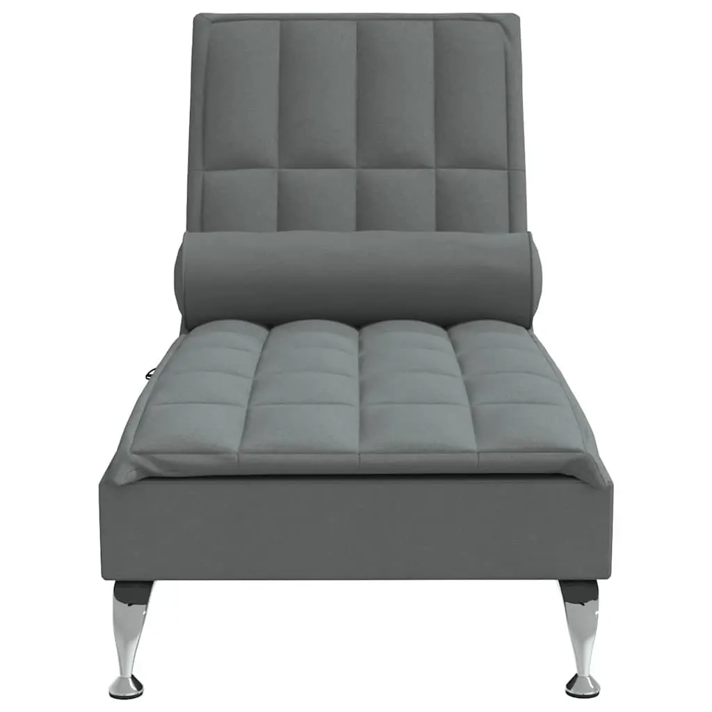 Massage Chaise Lounge Grey Fabric Vibration 160cm USB Living Room Furniture