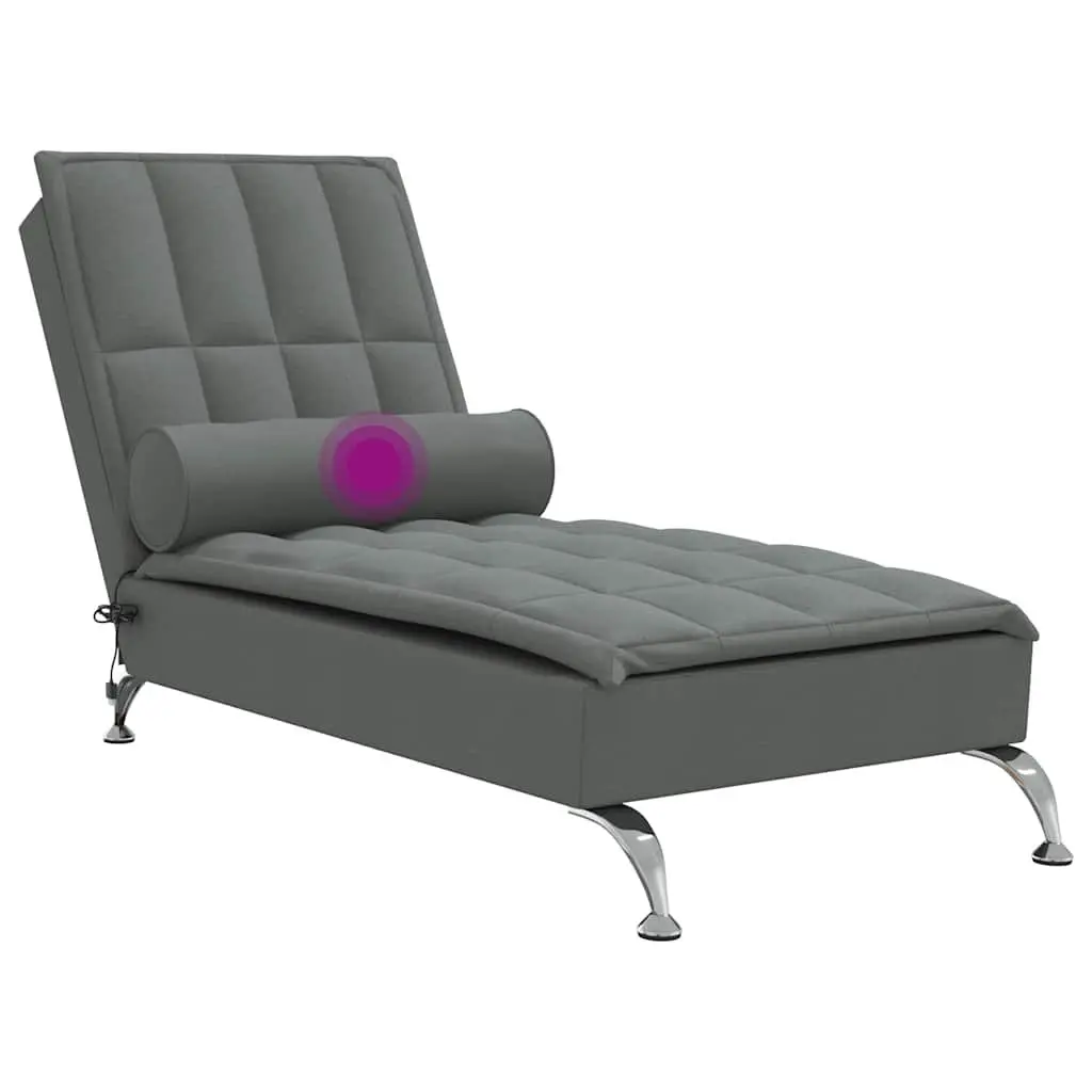 Massage Chaise Lounge Grey Fabric Vibration 160cm USB Living Room Furniture