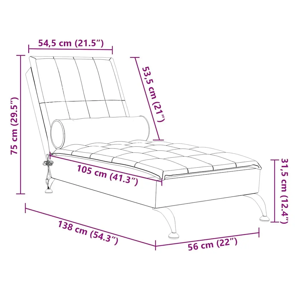 Massage Chaise Lounge Grey Fabric Vibration 160cm USB Living Room Furniture