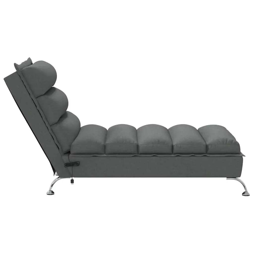 Massage Chaise Lounge Fabric Dark Grey with Cushions