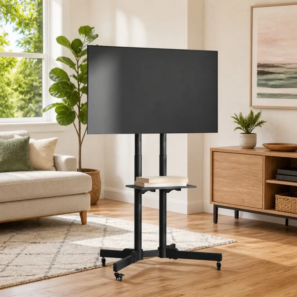 TV Stand on Wheels for 32-70 Inch Screens Height Adjustable Tilting Monitor