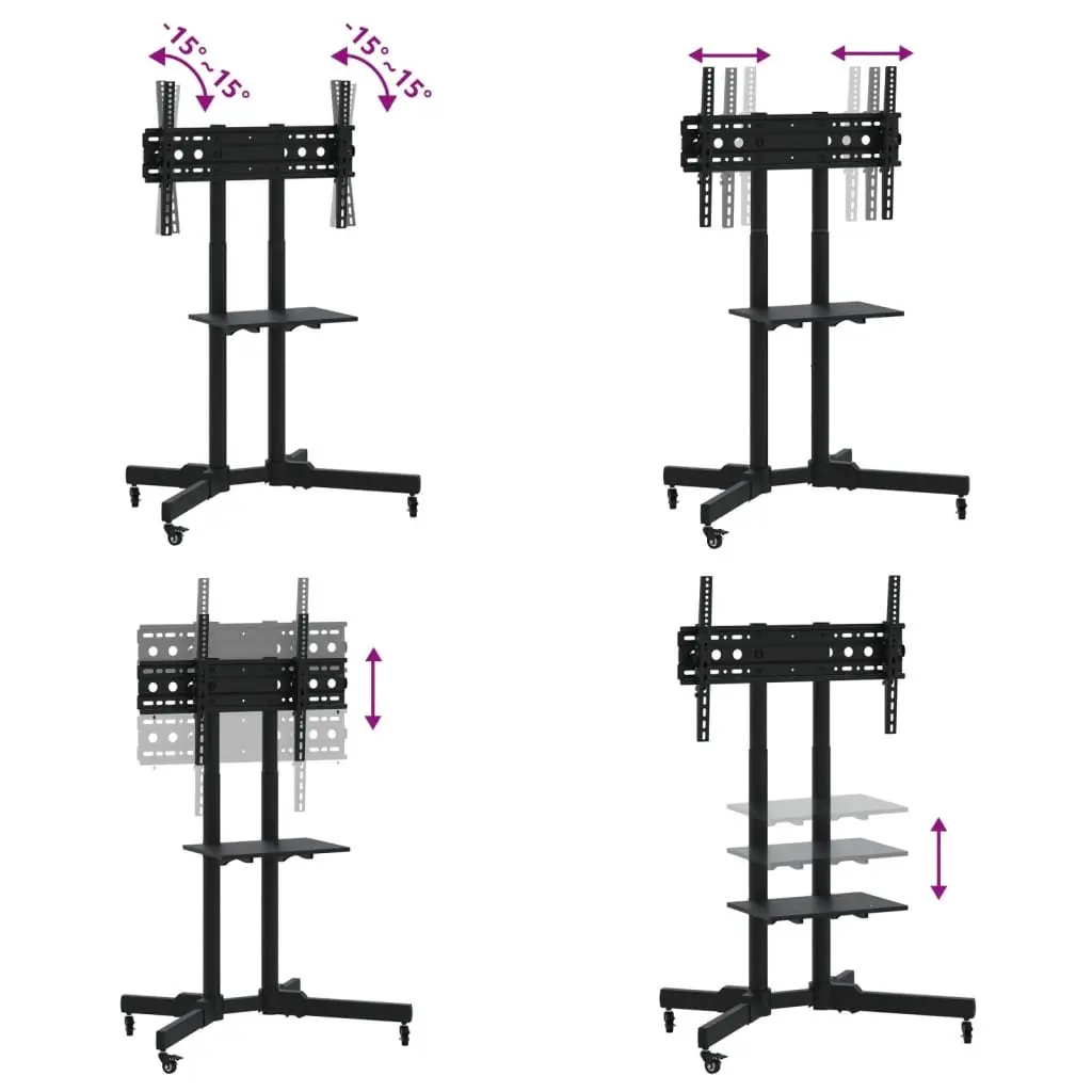 TV Stand on Wheels Powder-Coated Steel Height Adjustable 32-70 Inch Black