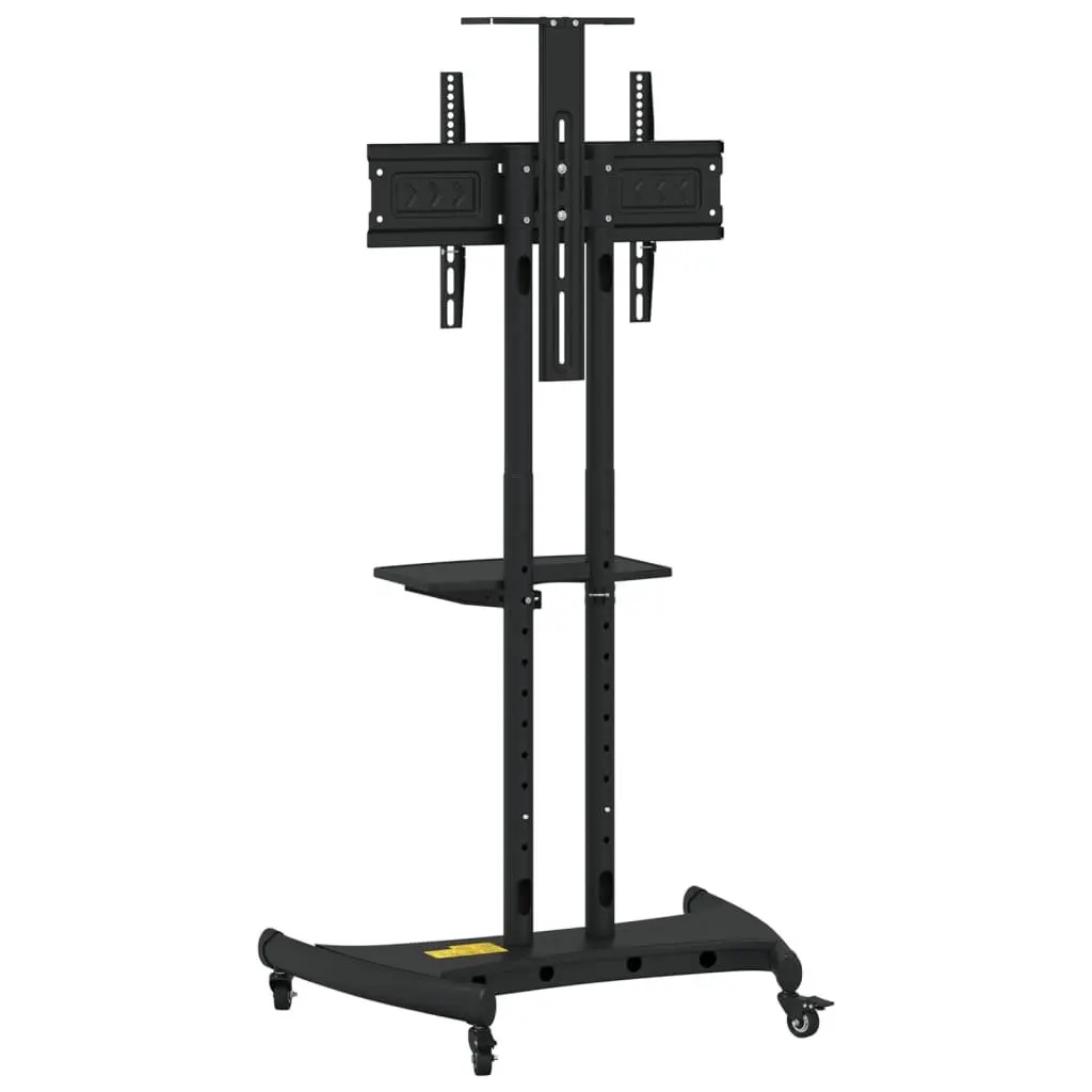 TV Stand on Wheels Powder-Coated Steel Height Adjustable Black for 32-70 Inch Monitors with Lockable Castors