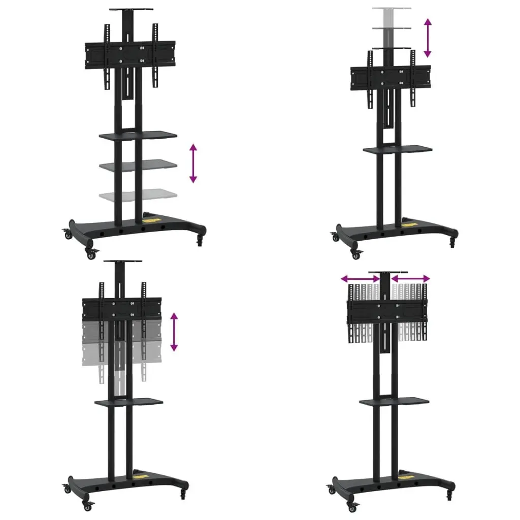 TV Stand on Wheels Powder-Coated Steel Height Adjustable Black for 32-70 Inch Monitors with Lockable Castors