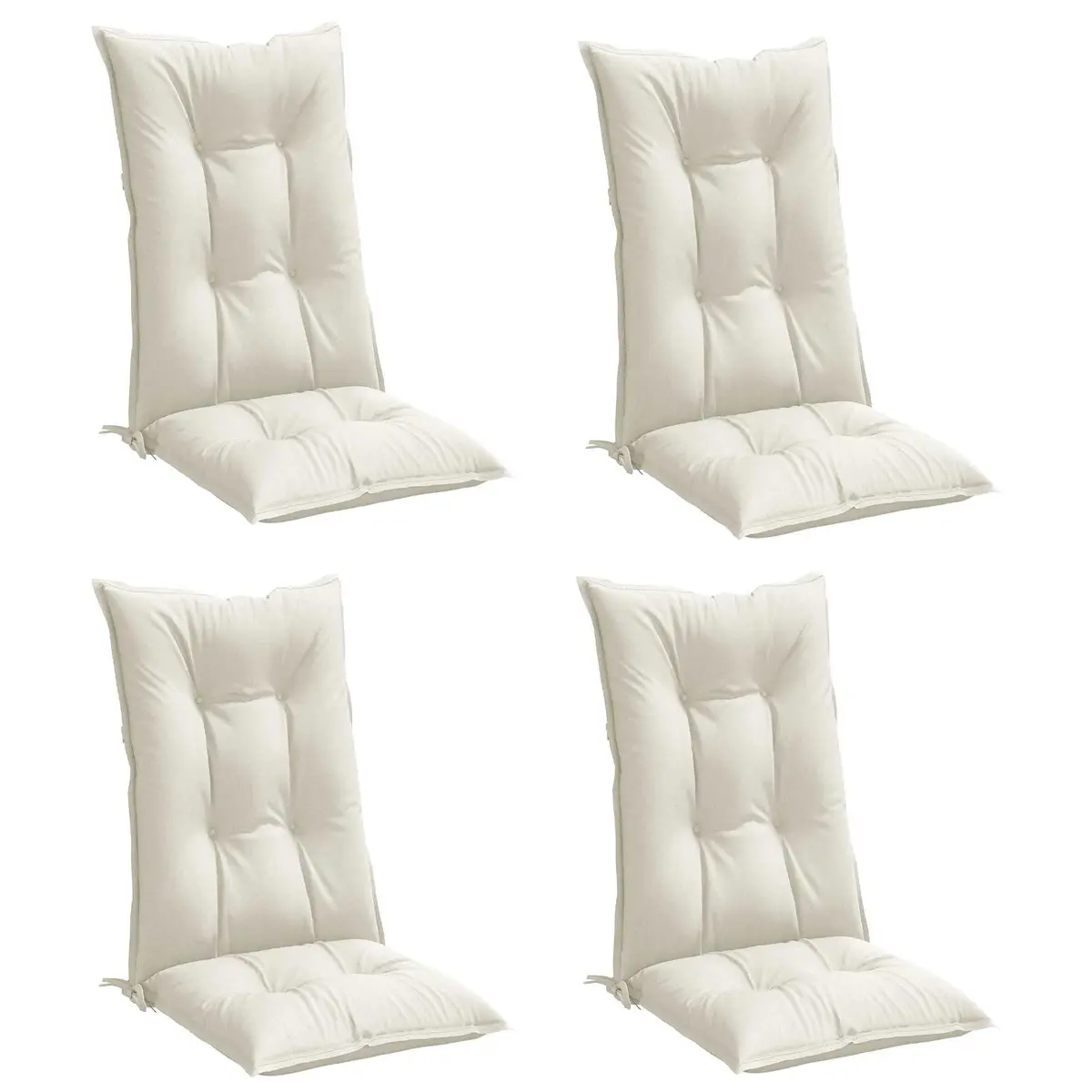 Highback Chair Cushions Polyester 120 x 50 x 7 cm Cream Set of 4