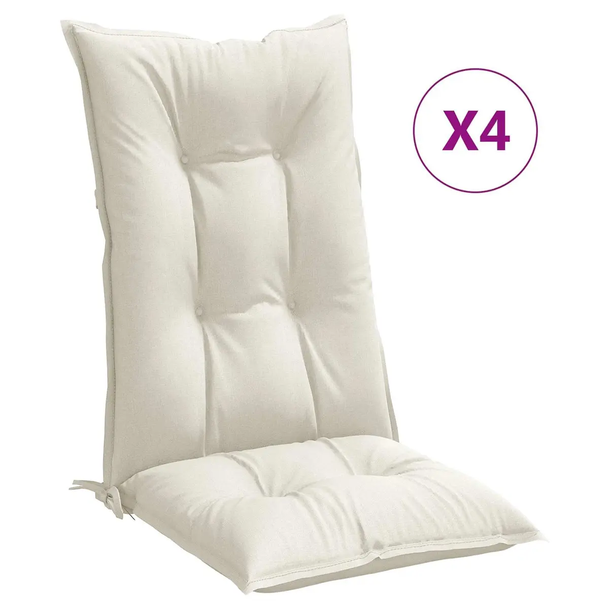 Highback Chair Cushions Polyester 120 x 50 x 7 cm Cream Set of 4