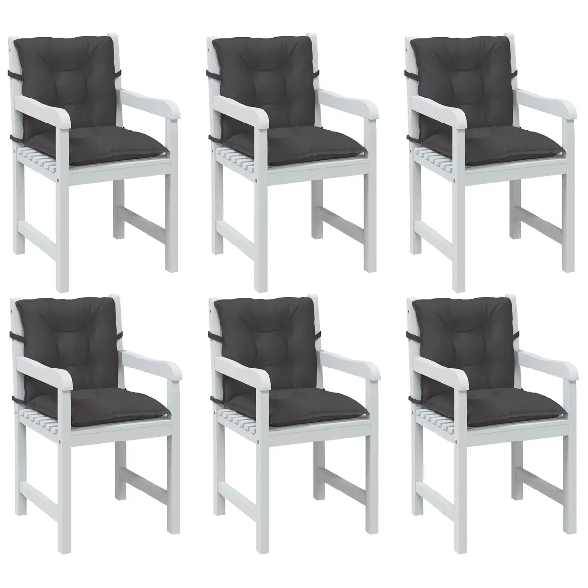 Lowback Cushions Set of 6 Anthracite Polyester Seat Pads 100x50x7cm for Indoor Outdoor Patio Garden Furniture