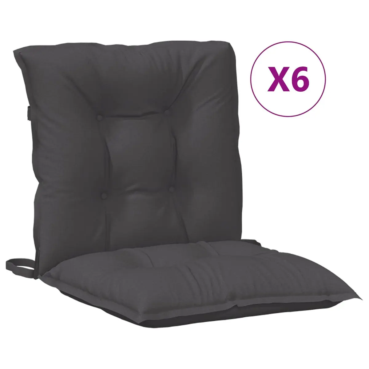 Lowback Cushions Set of 6 Anthracite Polyester Seat Pads 100x50x7cm for Indoor Outdoor Patio Garden Furniture