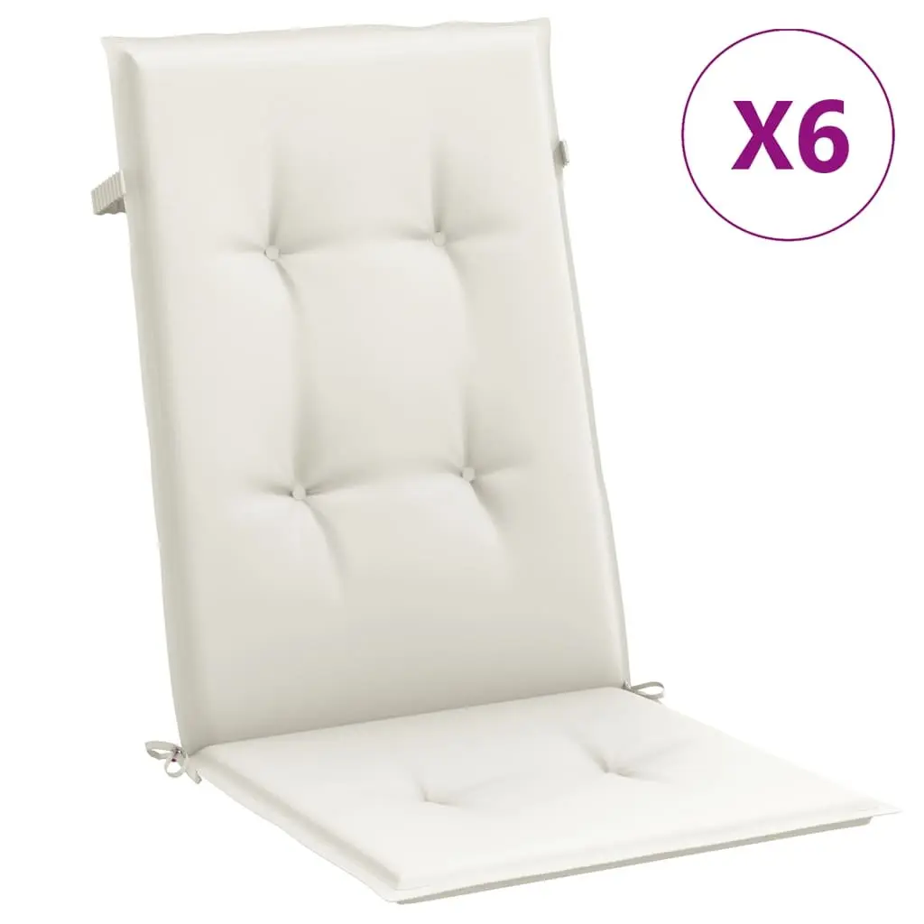 Highback Chair Cushions Set 6 Pieces Soft Foam Fibre Filling Polyester Cream Outdoor Garden Patio Seat Pads