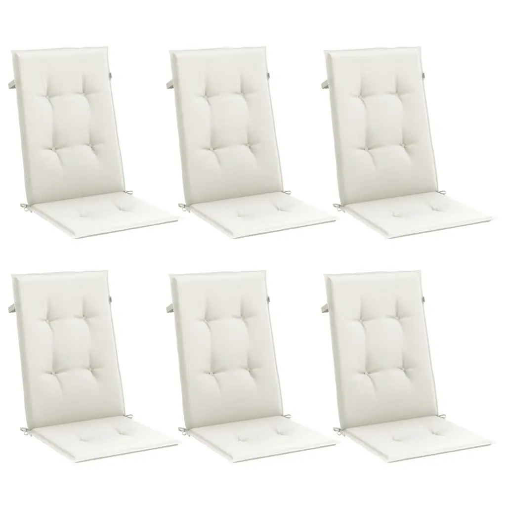 Highback Chair Cushions Set 6 Pieces Soft Foam Fibre Filling Polyester Cream Outdoor Garden Patio Seat Pads